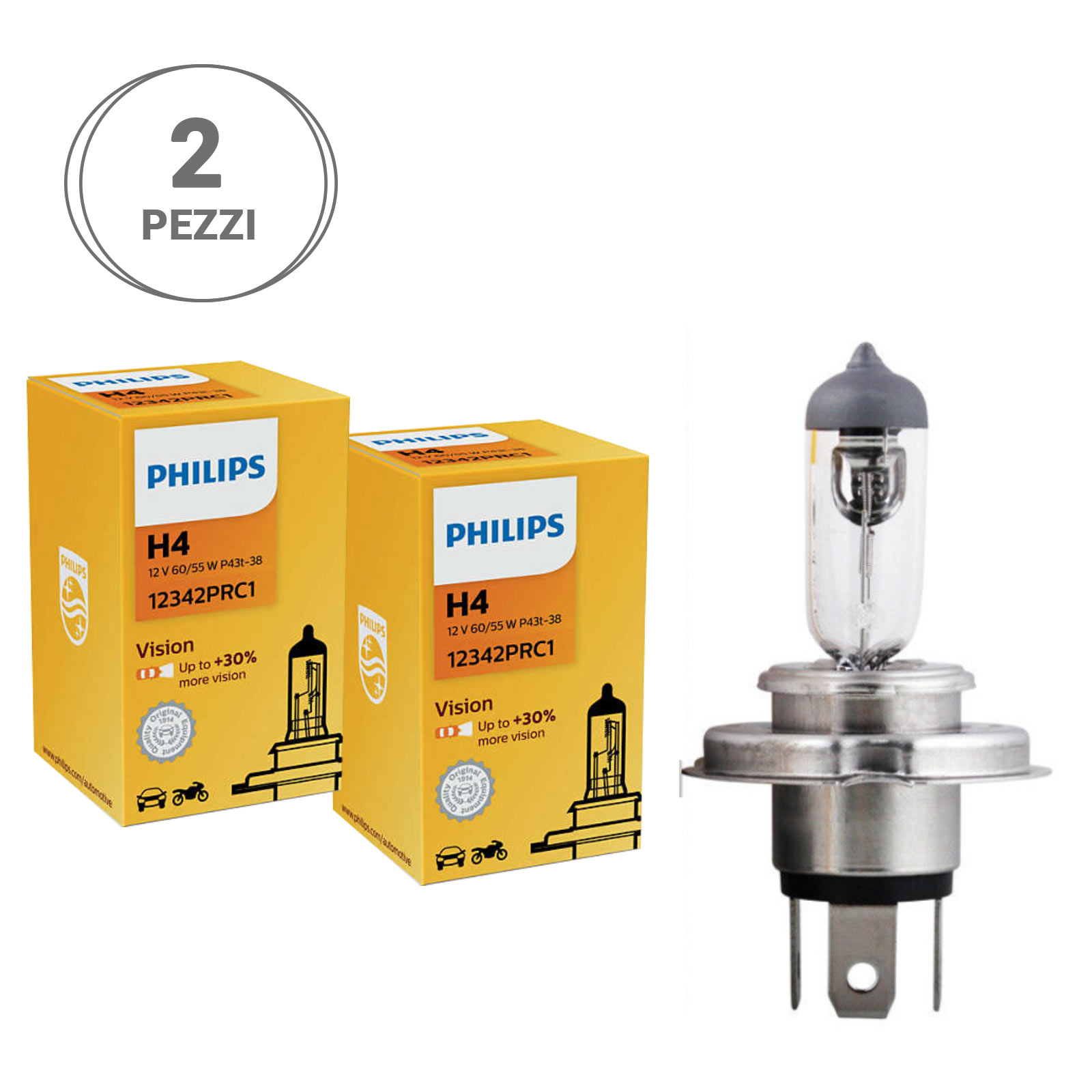 Kit Lampade H4 Vision Philips 12342Prc1-2 - Ricambi auto SMC